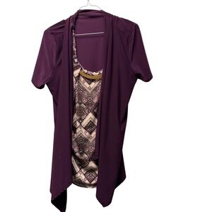 Naif Womens XL Bohemium Purple Layered Look Top Geometric Print Blouse